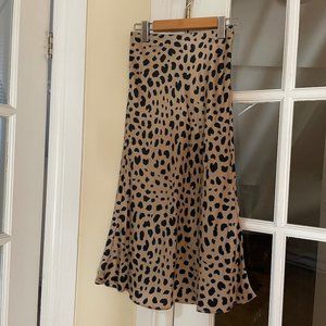 Realisation Par Naomi Skirt, Leopard Print Silk Slip Skirt, Size XS